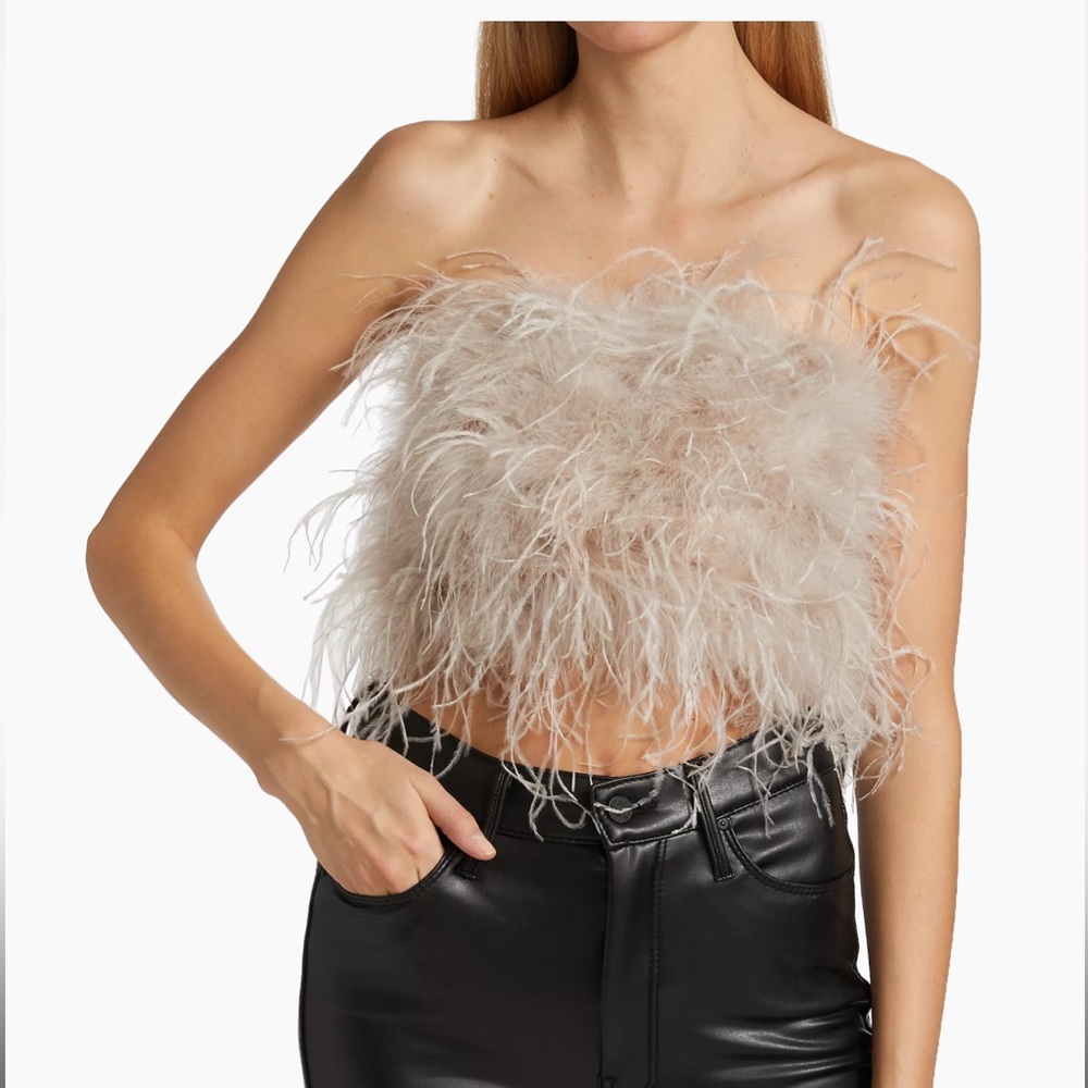 LAMARQUE Zaina Feather Bustier Top - Feather Pink - Size Medium